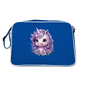 Licorne Kawaii aux fleurs violettes - Sac Retro - bleu/blanc - Dos