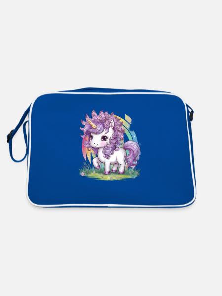 Unicorn with lilac in her hair loves flowers - Retro Bag - blue/white - Back