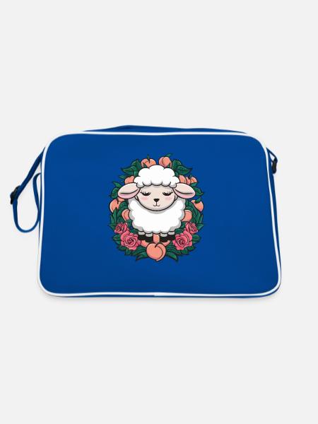 Kawaii sheep with peaches and roses - Retro Bag - blue/white - Back