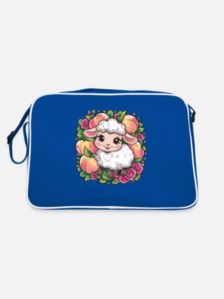 Kawaii sheep with peaches and roses - Retro Bag - blue/white - Back