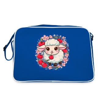 Mouton Kawaii aux cerises et fleurs de cerisier Sakura - Sac Retro - bleu/blanc - Dos