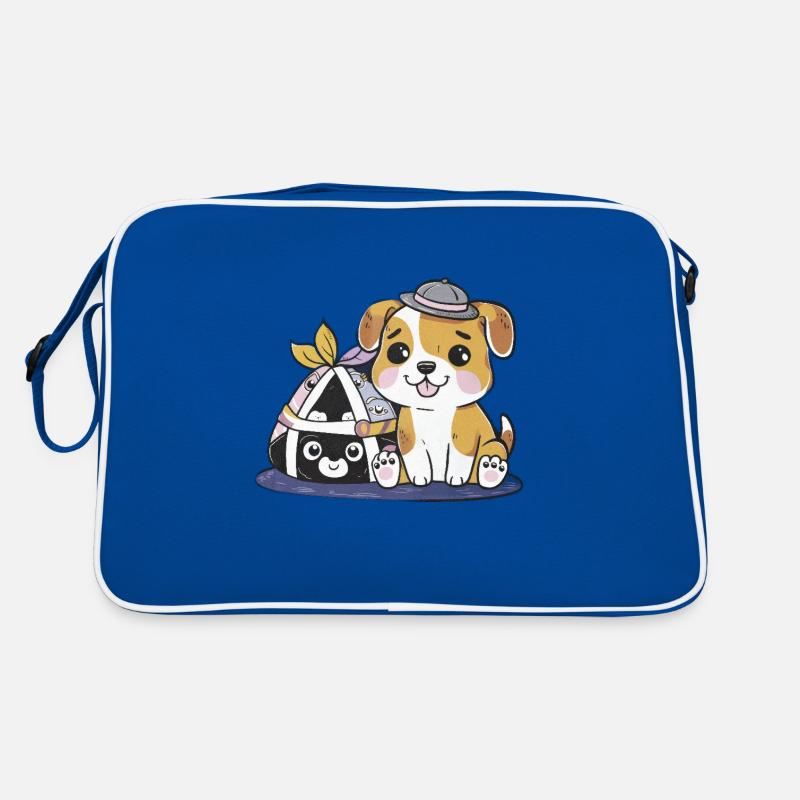 Kawaii Cartoon Hund mit Onigiri Reisbällchen Retro Tasche