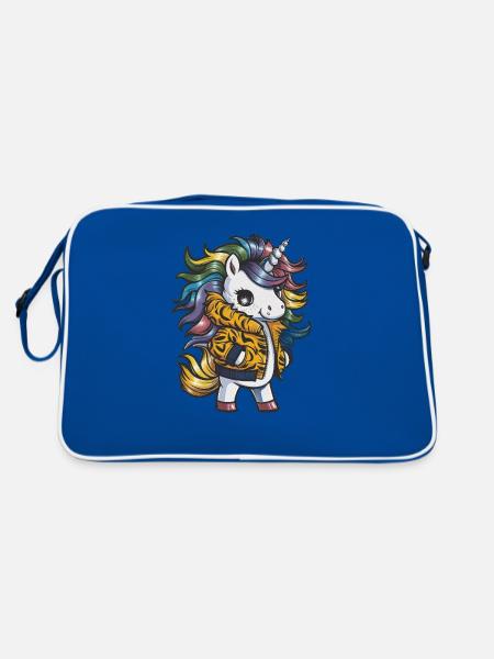 Licorne Kawaii de dessin animé avec tenue de tigre - Sac Retro - bleu/blanc - Dos