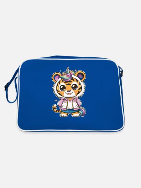 Tigre kawaii avec une jolie tenue de licorne - Sac Retro - bleu/blanc - Dos
