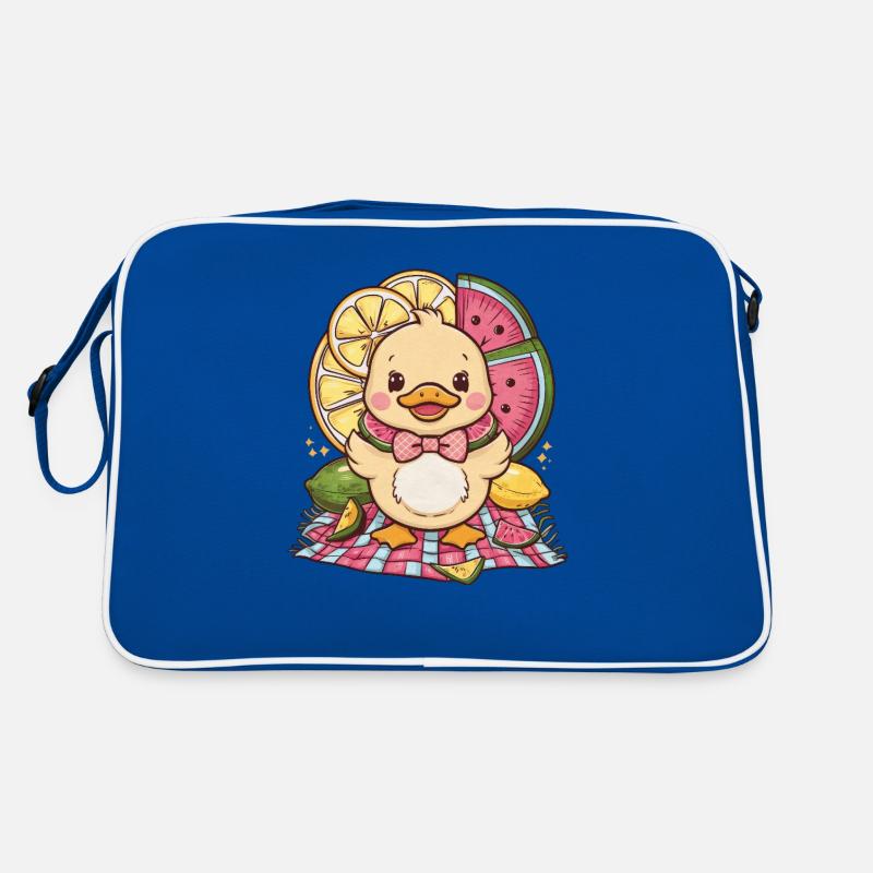 Kawaii Entchen mit Zitrone und Wassermelone Retro Tasche
