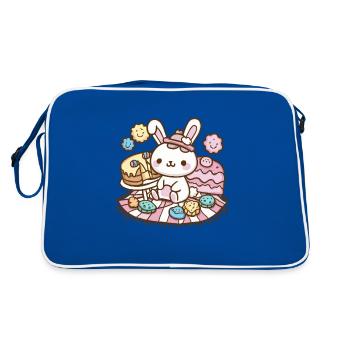 Dessin animé lapin kawaii avec des biscuits et un gâteau - Sac Retro - bleu/blanc - Dos