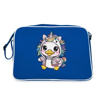 Dessin animé Kawaii Caneton avec tenue de licorne - Sac Retro - bleu/blanc - Dos