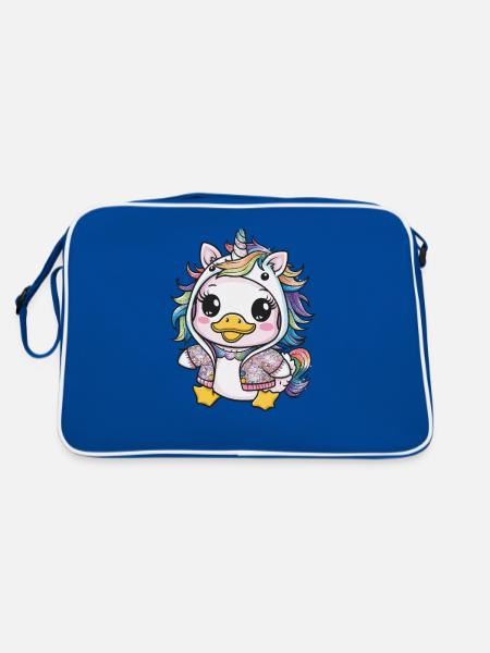 Dessin animé Kawaii Caneton avec tenue de licorne - Sac Retro - bleu/blanc - Dos