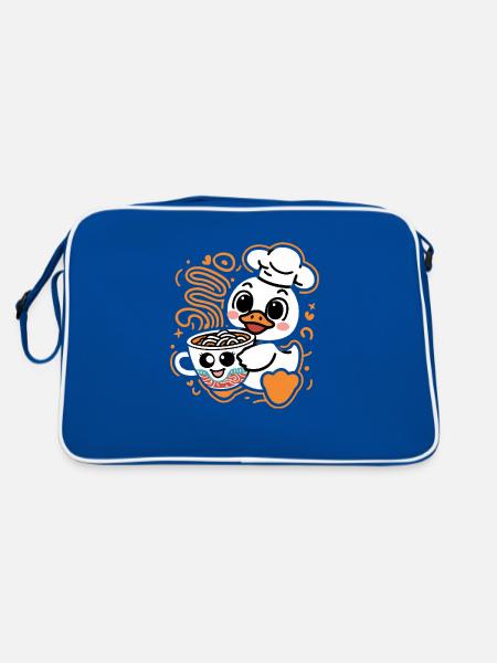 Kawaii Entchen im mit Cup Noodles - Retro Tasche - Blau/Weiß - Hinten