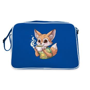 Cartoon Kawaii Fennek Wüstenfuchs mit grünem Tee - Retro Tasche - Blau/Weiß - Hinten