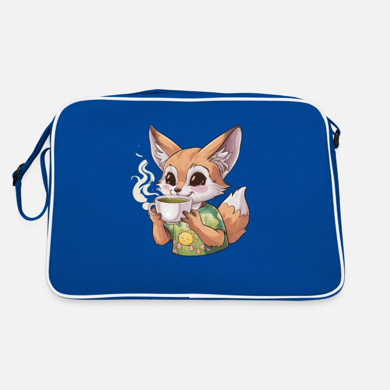 Cartoon Kawaii Fennek Wüstenfuchs mit grünem Tee Retro Tasche