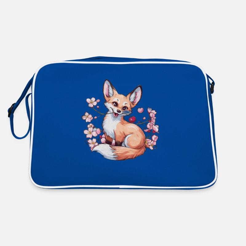 Kawaii Fuchs mit Kirschen und Sakura Kirschblüten Retro Tasche