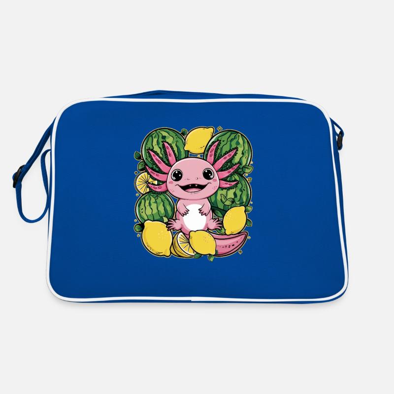 Kawaii Axolotl mit Zitronen und Wassermelonen Retro Tasche