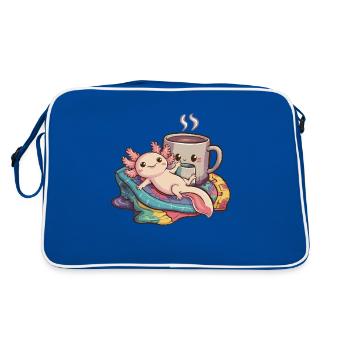 Kawaii Axolotl mit Decke und - Retro Tasche - Blau/Weiß - Hinten