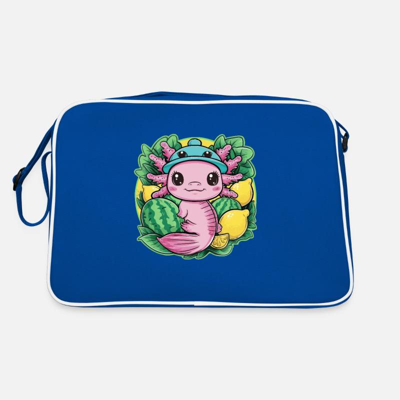 Kawaii Axolotl mit Zitronen und Wassermelonen Retro Tasche