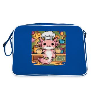 Axolotl mit japanischen Teigtaschen - Retro Tasche - Blau/Weiß - Hinten
