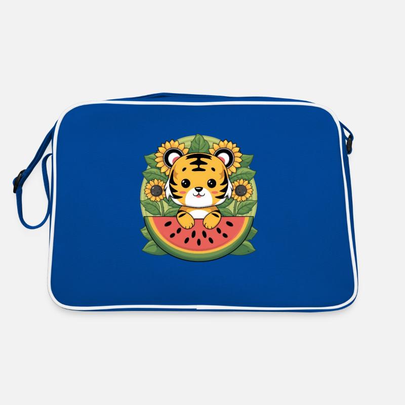Tigre kawaii dans le style dessin animé avec pastèque Sac Retro