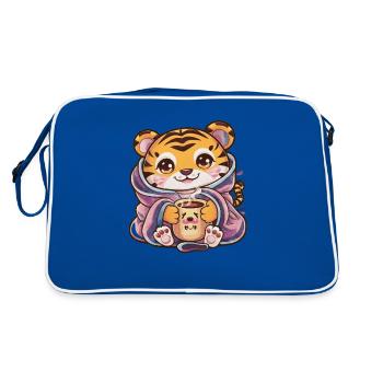 Kawaii Tiger with Cup and Blanket - Retro Bag - blue/white - Back