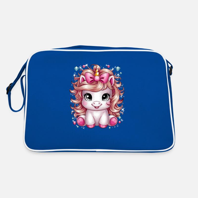 Kawaii Einhorn mit Schleife im Haar Retro Tasche