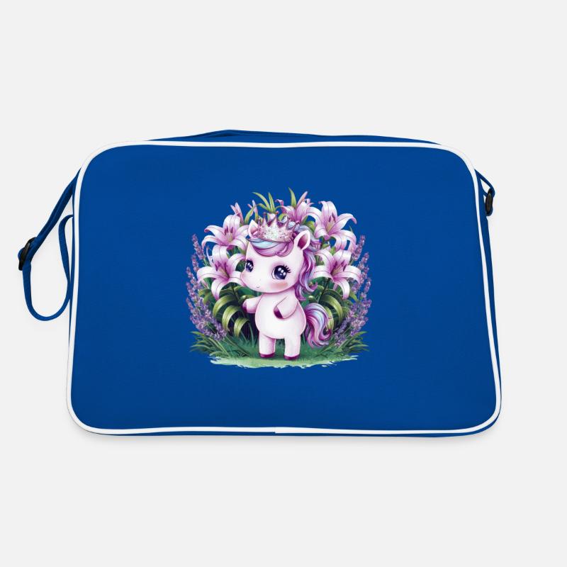 Kawaii Unicorn with Lavender and Lilies Retro Bag