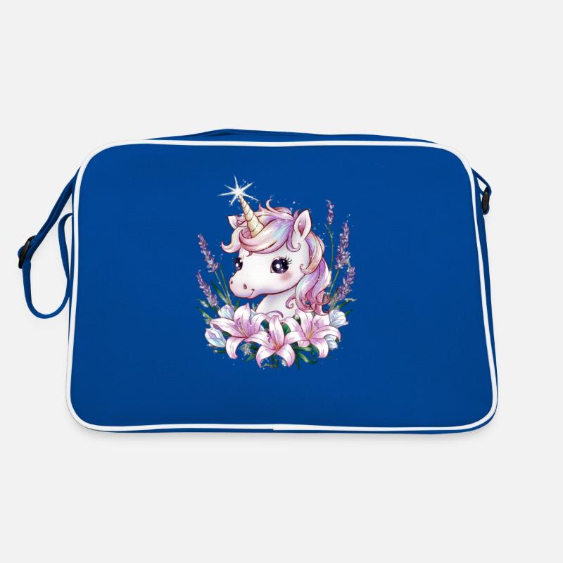 Kawaii Unicorn with Lavender and Lilies Retro Bag