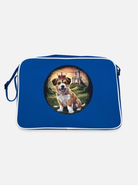 Cute Briard Dog with Lock and Crown - Retro Bag - blue/white - Back