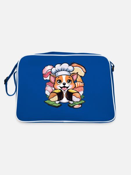 Cute Kawaii Dog with Sushi - Retro Bag - blue/white - Back