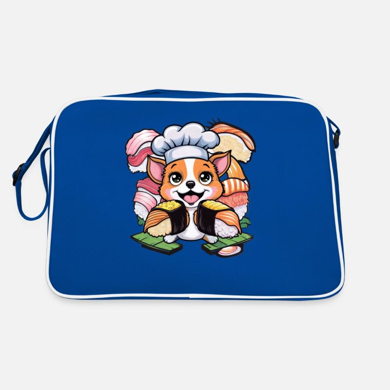 Niedlicher Kawaii Hund mit Sushi Retro Tasche