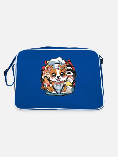 Cute Kawaii Dog with Sushi - Retro Bag - blue/white - Back
