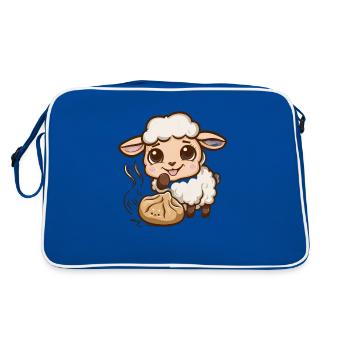 Kawaii Schaf mit gefüllter Teigtasche - Retro Tasche - Blau/Weiß - Hinten