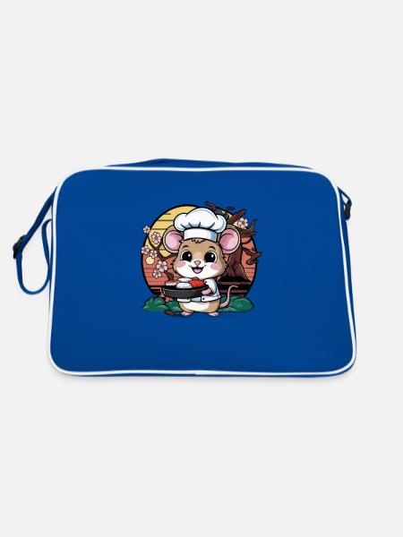 Kawaii Mouse Loves Japanese Sushi - Retro Bag - blue/white - Back