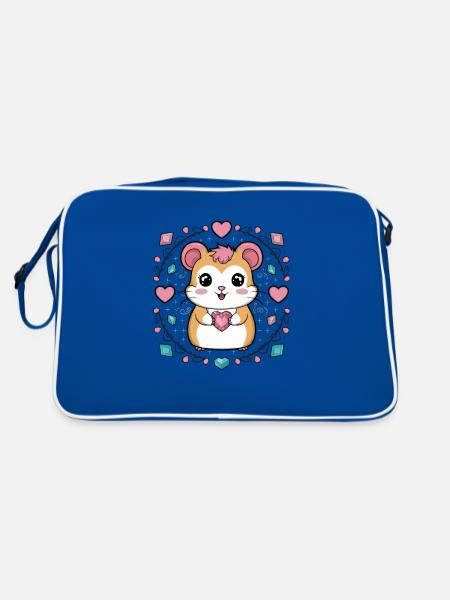 Kawaii Hamster im Cartoon Stil mit Herzen - Retro Tasche - Blau/Weiß - Hinten