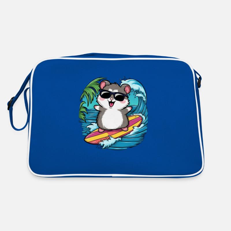 Hamster in cartoon style with surfboard and beach Retro Bag