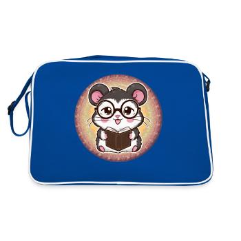 Mignon hamster kawaii avec livre et lunettes de lecture - Sac Retro - bleu/blanc - Dos