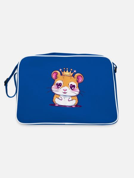 Kawaii Hamster im Cartoon Stil mit Herzen - Retro Tasche - Blau/Weiß - Hinten