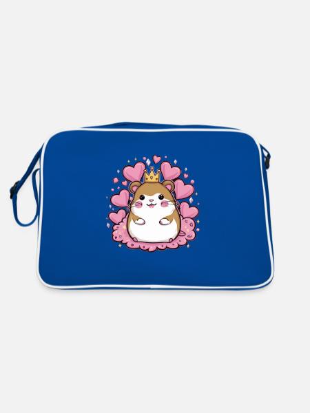 Kawaii Hamster im Cartoon Stil mit Herzen - Retro Tasche - Blau/Weiß - Hinten