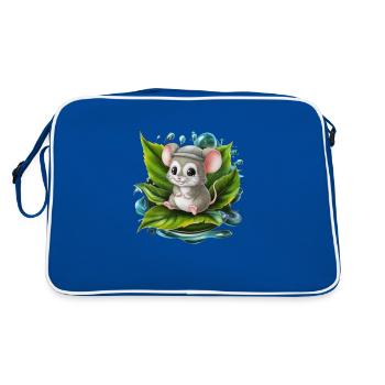 Cartoon Kawaii Mouse Drinking Green Tea - Retro Bag - blue/white - Back
