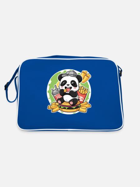 Kawaii Panda with Fast Food - Retro Bag - blue/white - Back