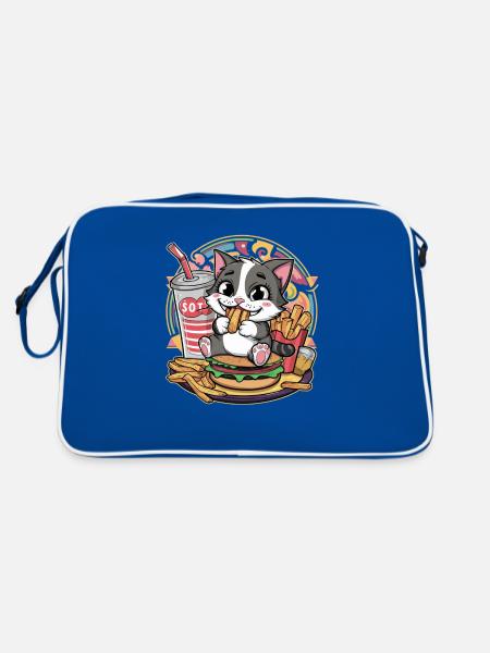 Le chat kawaii adore la restauration rapide - Sac Retro - bleu/blanc - Dos