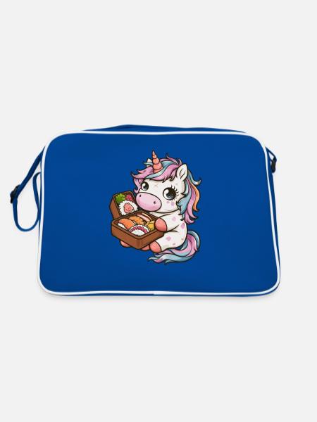 Licorne Kawaii câline avec boîte à lunch - Sac Retro - bleu/blanc - Dos