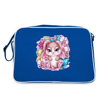 Dessin animé lapin kawaii avec des orchidées - Sac Retro - bleu/blanc - Dos