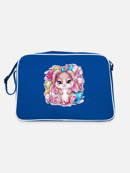 Dessin animé lapin kawaii avec des orchidées - Sac Retro - bleu/blanc - Dos