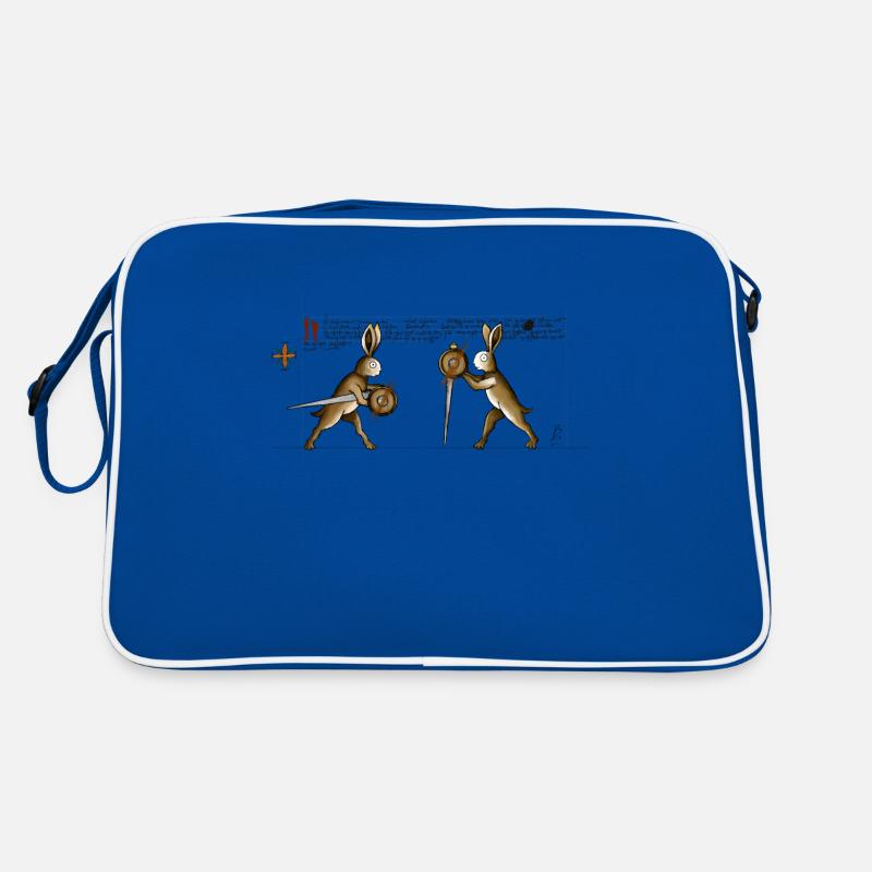 Rabbits in Towerfechtbuch - Retro Tasche - Blau/Weiß