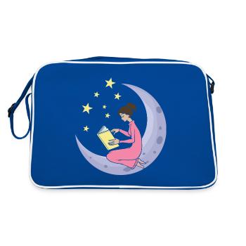 Moon star girl woman learn to read book - Retro Bag - blue/white - Back