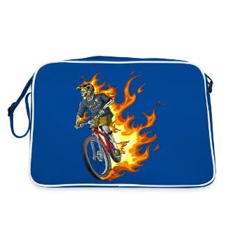 Burning biker / biker flames - Retro Bag - blue/white - Back