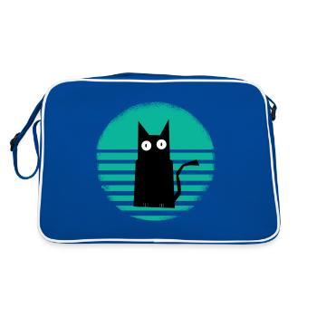 Schwarze Katze Sunset Mint - Retro Tasche - Blau/Weiß - Hinten