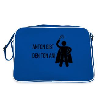 Anton gibt den Ton an! - Retro Tasche - Blau/Weiß - Hinten