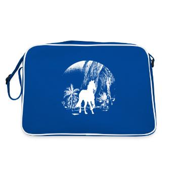 Pferd Pferde - Retro Tasche - Blau/Weiß - Hinten