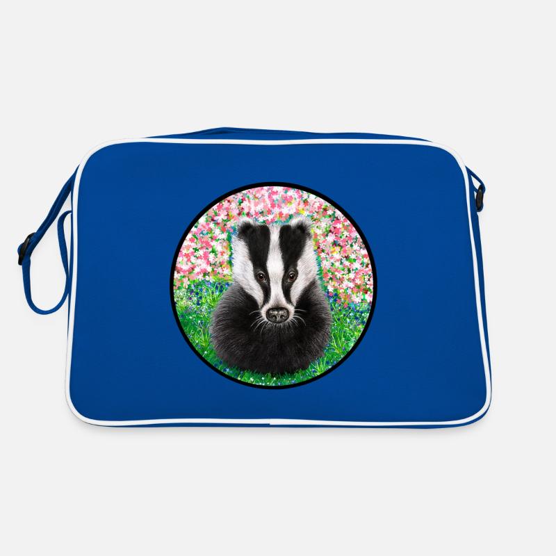 Dachs im Frühling/ Badger in the springtime - Retro Tasche - Blau/Weiß
