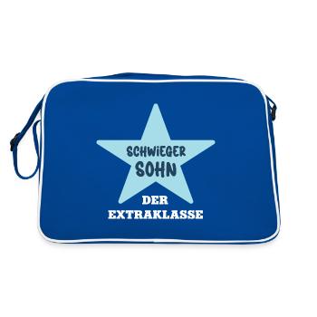 Schwiegersohn Hochzeit Schwiegerkind Bester Sohn - Retro Tasche - Blau/Weiß - Hinten
